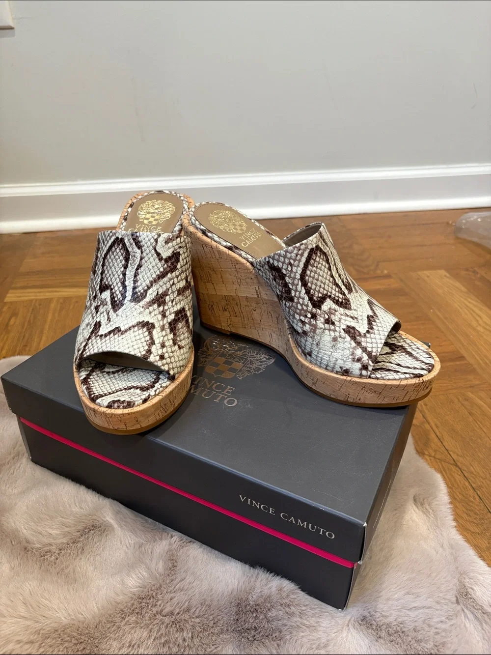 Vince Camuto Snake-Print Cork Wedge Sandals - Beige/Brown